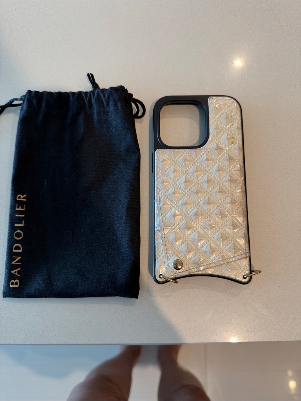 Bandolier Quilted Metallic Cream Phone Case with Card Slot